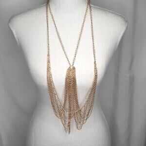Gold Tone Layered Draped Chain Necklace